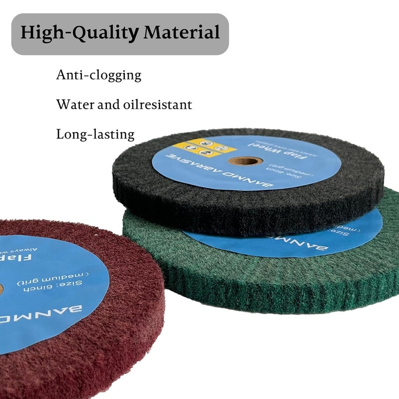 Banmo Abrasive 6 Inch Bench Grinder Polishing Wheel 320/600/800 Grit, 3PCS Tight Weave Tough Polishing Burnishing Wheels 0.5" Thickness for 0.5" Arbor, Great for Refurbishing Golf Clubs Metal Copper - Image 3